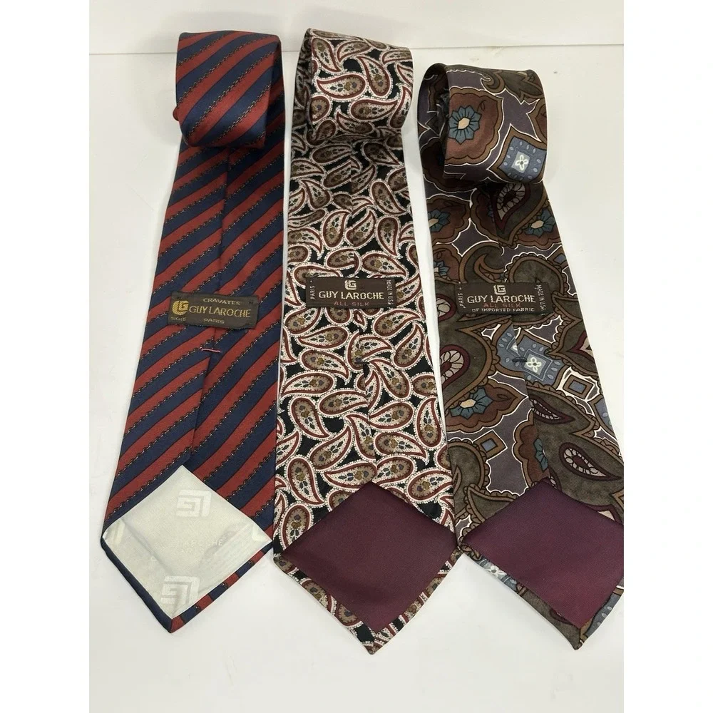 Guy LaRoche, Men's Vintage Silk Neckties, Lot Of 3, Multicolor/Pattern‎